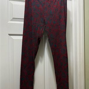 LuLaRoe Red and Gray Paisley Leggings